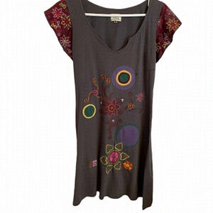 Ark Imports Fair Trade Boho Dress - Size XS Bright embroidery-butterfly sleeves